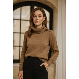 CO Collection Tan Turtleneck Wool Pullover Sweater Top   Women's Size XS